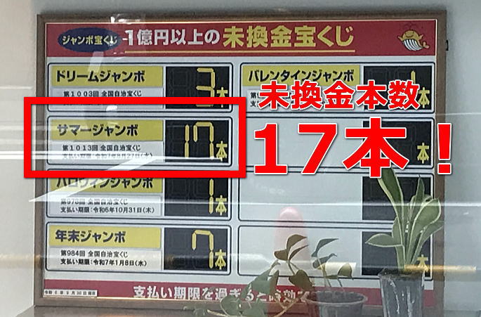 サマージャンボ宝くじ2024 市町村振興 第1013回全国自治宝くじ 未換金本数