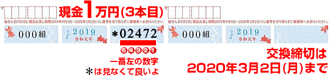 日本郵便(夏の葉書)クジかもめーる(日本郵便局宝くじ/夏手紙/サマーハガキ)2019当選条件の現金1万円下5ケタ(2本目)の意味とは？